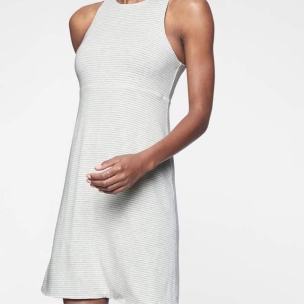NWT Athleta Reversible High Neck Santorini Dress Heather Gray Stripe Solid M